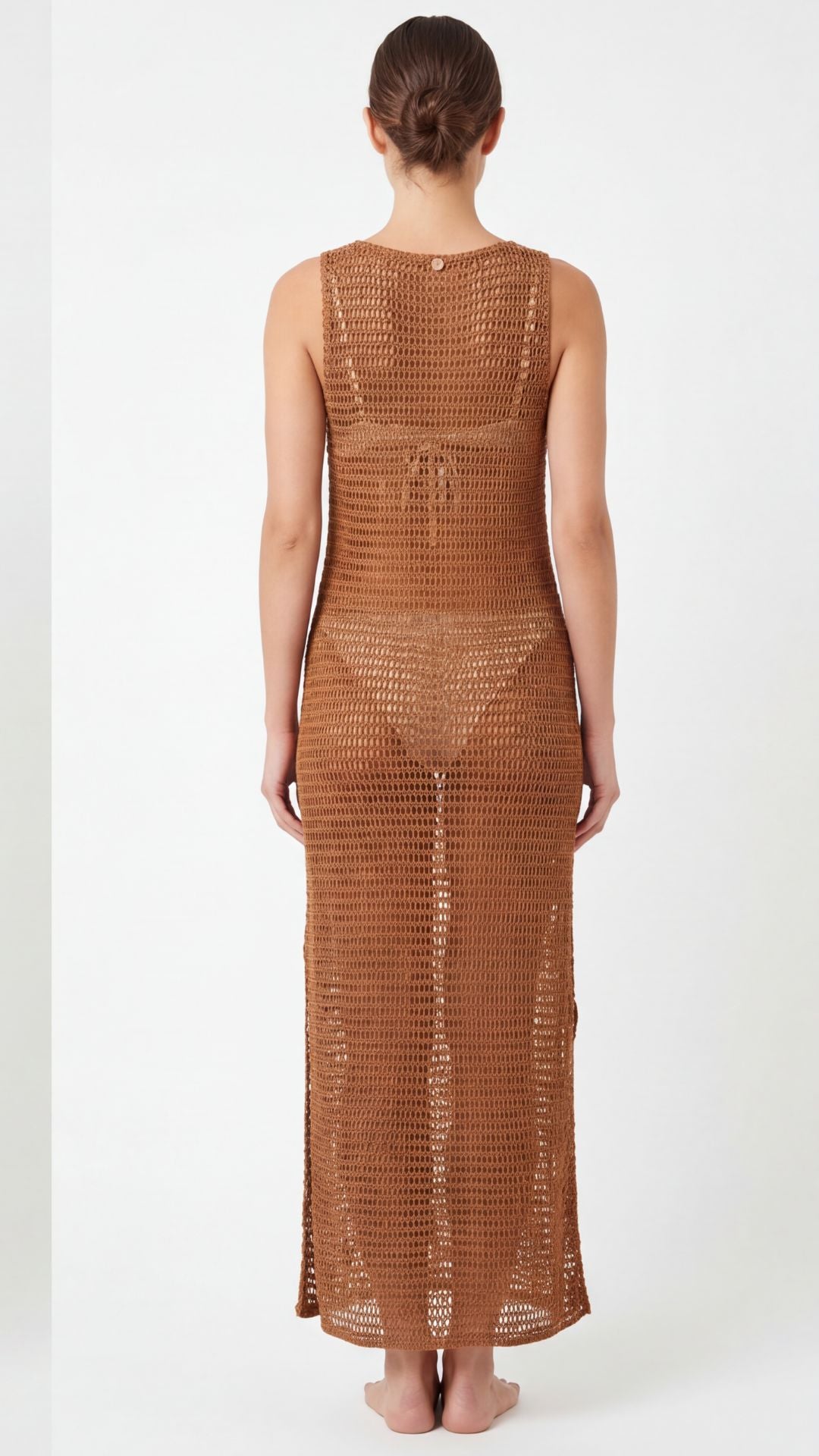 SAÍDA Vestido Kati S26 Crochete Joaquina Ferrugem