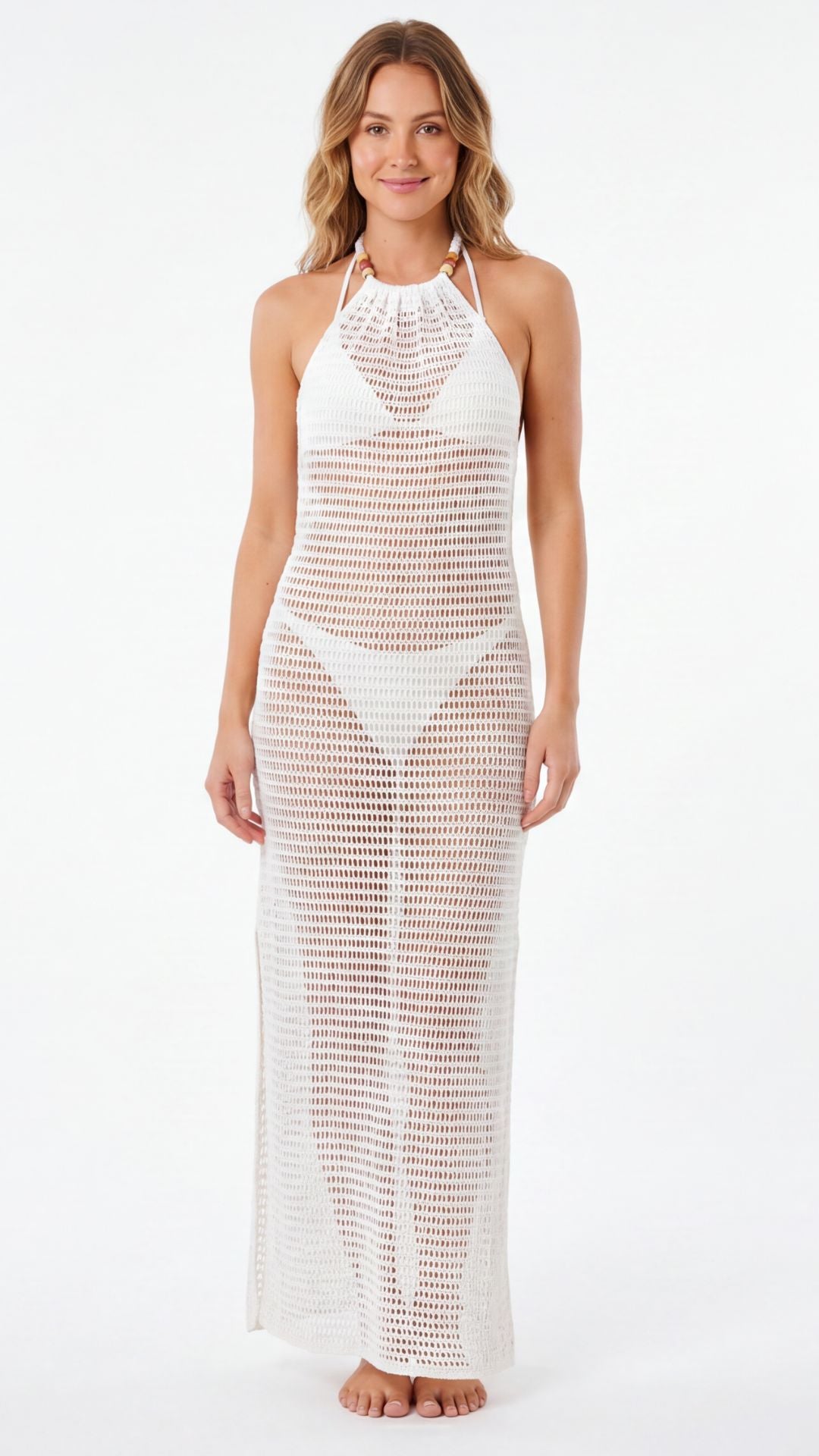 SAÍDA Vestido Longo Laço S26 Crochete Joaquina Off White