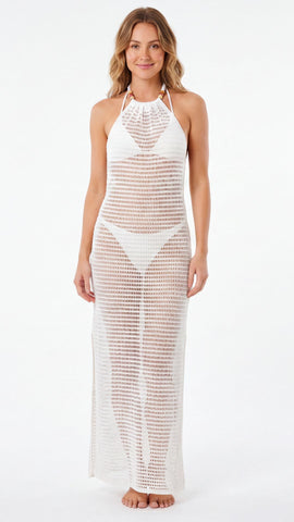 SAÍDA Vestido Longo Laço S26 Crochete Joaquina Off White