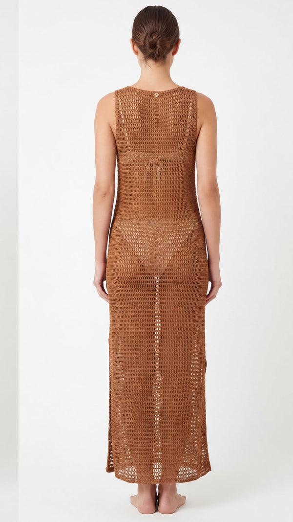 SAÍDA Vestido Kati S26 Crochete Joaquina Ferrugem