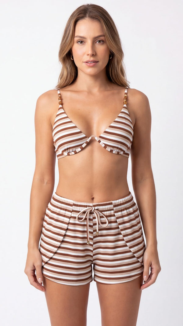 Saída Short Liv S27 Avanti Listrado Nude/terra