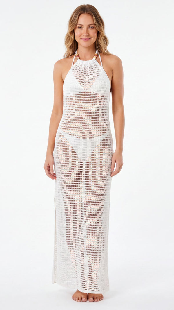 SAÍDA Vestido Longo Laço S26 Crochete Joaquina Off White