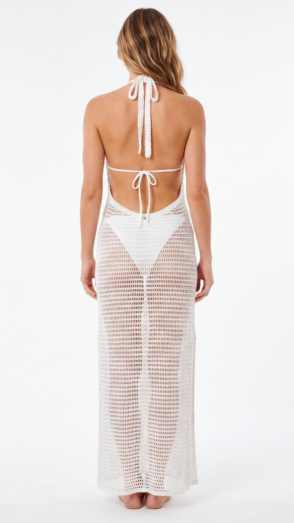 SAÍDA Vestido Longo Laço S26 Crochete Joaquina Off White