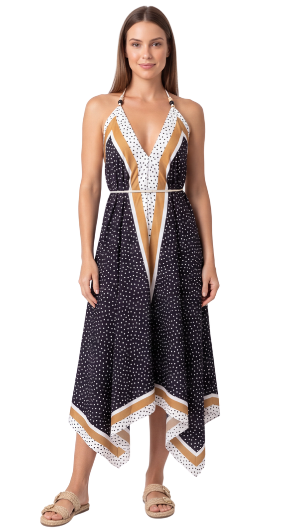 SAÍDA Vestido Lenço Berloque S27 Póa Preto