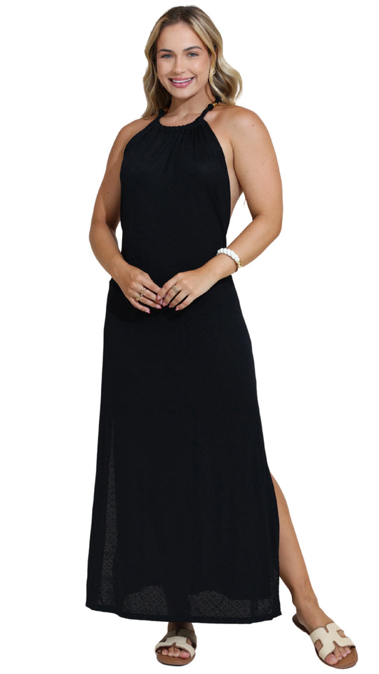 SAÍDA Vestido Longo Laço S26 Marrakech Preto