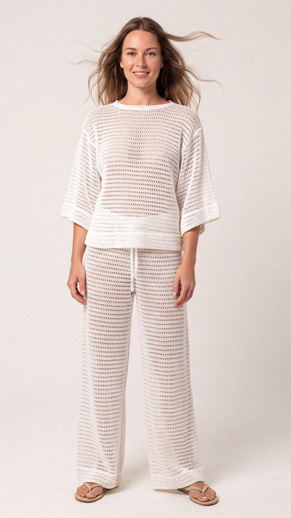 SAÍDA Calça Celine S27 Crochete Joaquina Off White