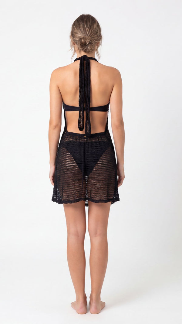 Saída Vestido Laço Curto S26 Crochete Joaquina Preto