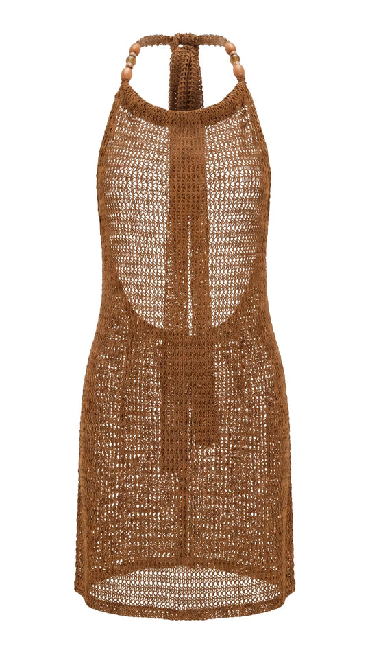 Saída Vestido Laço Curto S26 Crochete Joaquina Ferrugem