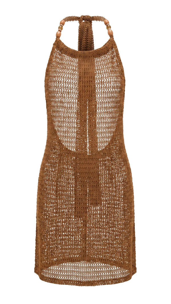 Saída Vestido Laço Curto S26 Crochete Joaquina Ferrugem