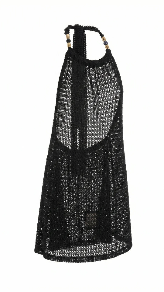 Saída Vestido Laço Curto S26 Crochete Joaquina Preto