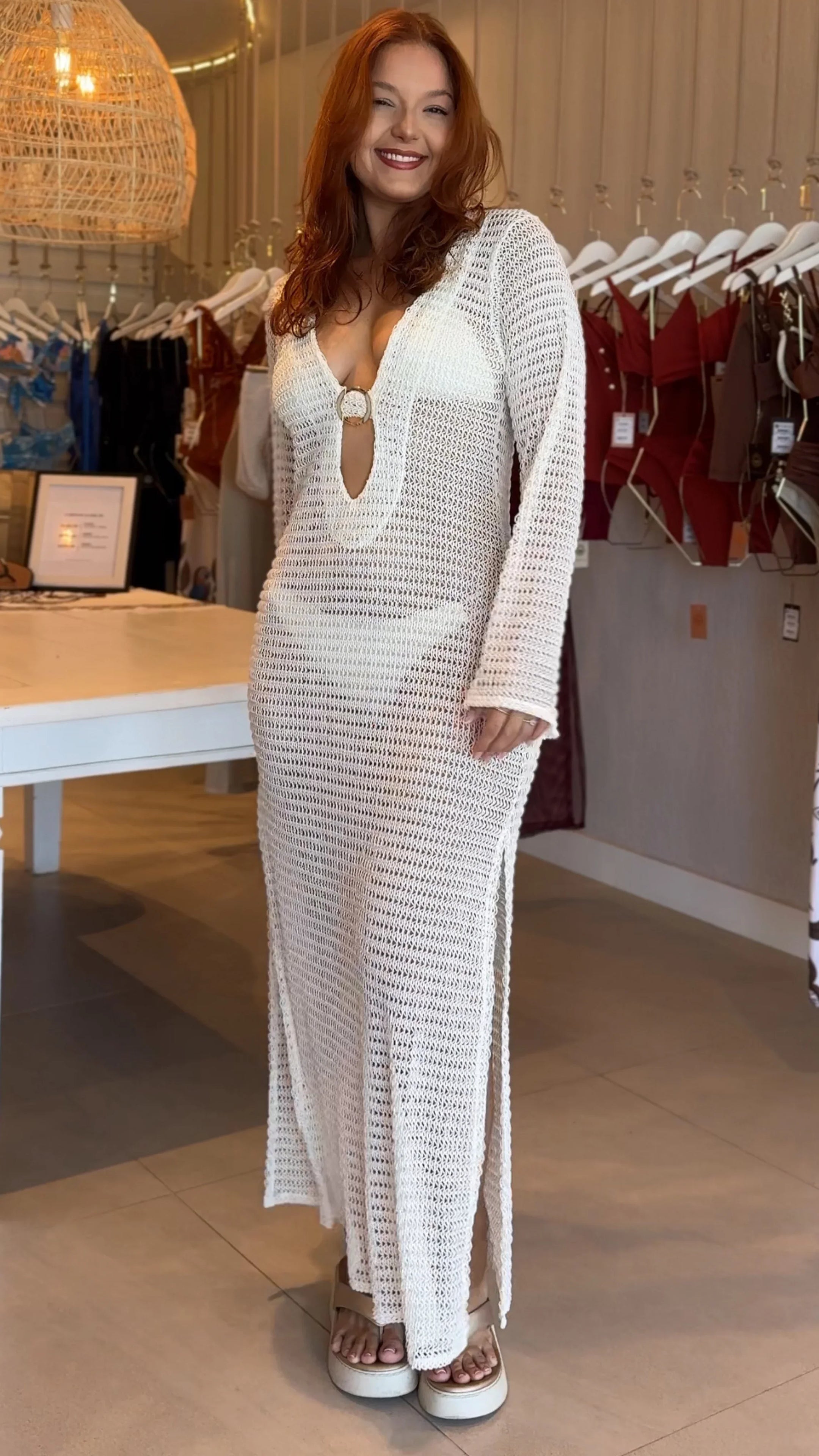 SAÍDA Vestido Sereia S26 Crochete Joaquina Off White