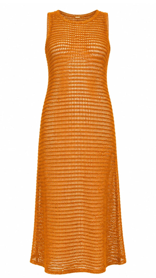 SAÍDA Vestido Kati S26 Crochete Joaquina Ferrugem